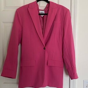 Bright pink Zara blazer. Oversized. Extra Large. Giving Miami vice vibes.